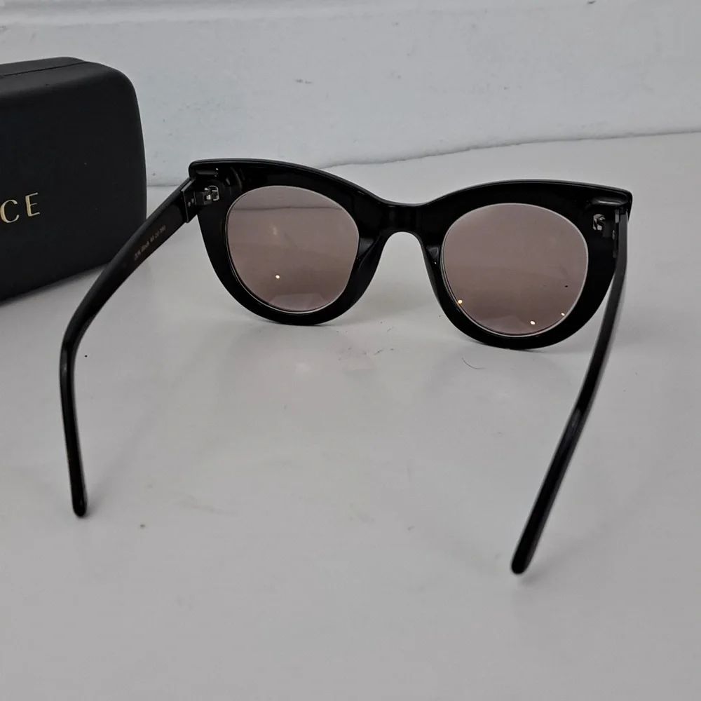 Kirby Cross chunky cat eye black sunglasses with Versace case